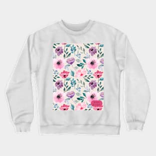 Watercolor Floral Pattern - No Rain No Flowers Crewneck Sweatshirt